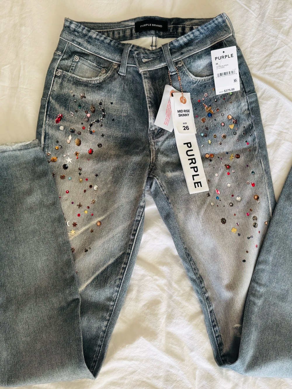 NWT Purple Brand Embellished Jeans Size 26 Crystal Stud Premium Denim